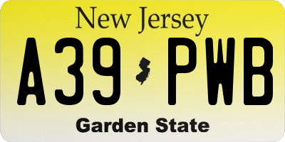 NJ license plate A39PWB