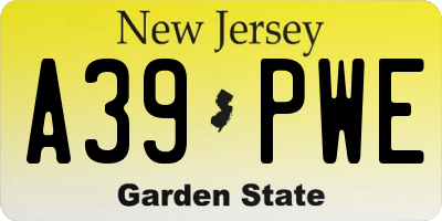 NJ license plate A39PWE