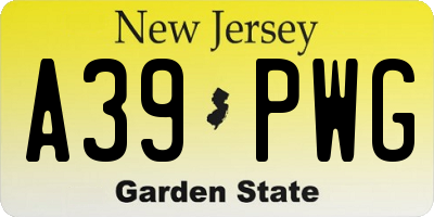NJ license plate A39PWG