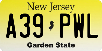 NJ license plate A39PWL