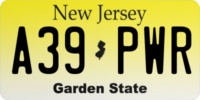 NJ license plate A39PWR