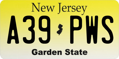 NJ license plate A39PWS