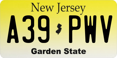 NJ license plate A39PWV