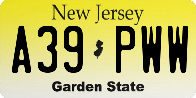 NJ license plate A39PWW