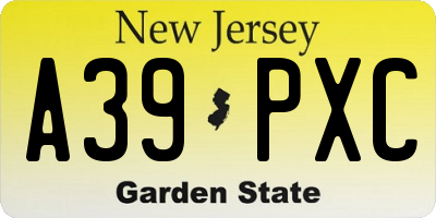 NJ license plate A39PXC