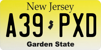 NJ license plate A39PXD