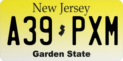 NJ license plate A39PXM