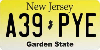 NJ license plate A39PYE
