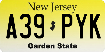 NJ license plate A39PYK