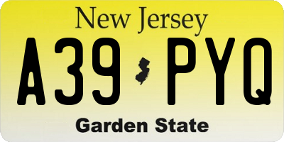 NJ license plate A39PYQ