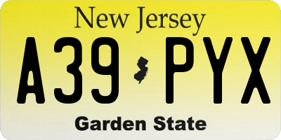 NJ license plate A39PYX