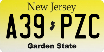 NJ license plate A39PZC