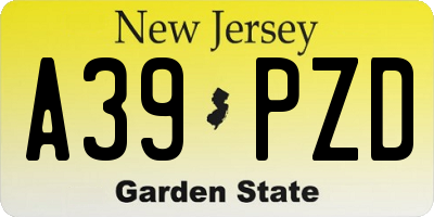 NJ license plate A39PZD