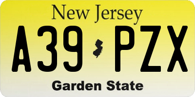 NJ license plate A39PZX