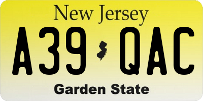 NJ license plate A39QAC