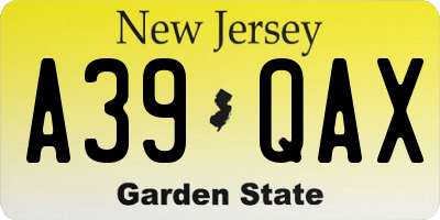 NJ license plate A39QAX