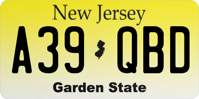 NJ license plate A39QBD