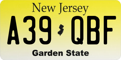 NJ license plate A39QBF