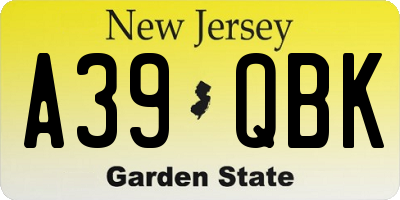 NJ license plate A39QBK