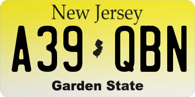 NJ license plate A39QBN