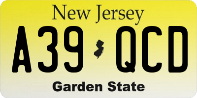 NJ license plate A39QCD