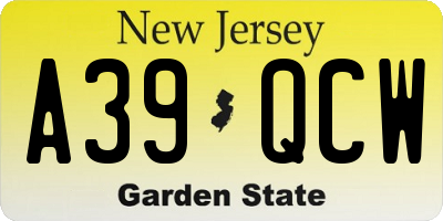 NJ license plate A39QCW