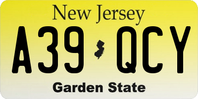 NJ license plate A39QCY