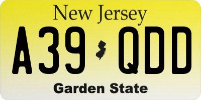 NJ license plate A39QDD
