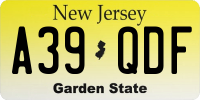 NJ license plate A39QDF