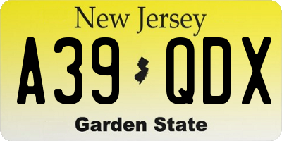 NJ license plate A39QDX
