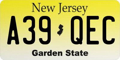 NJ license plate A39QEC
