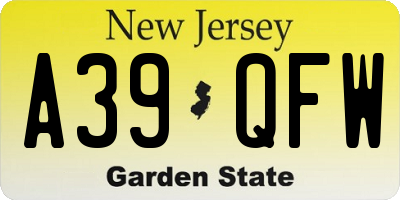 NJ license plate A39QFW