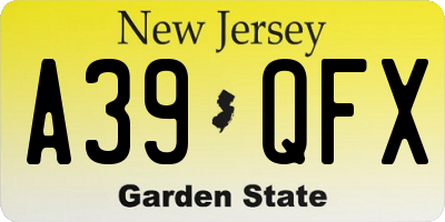 NJ license plate A39QFX