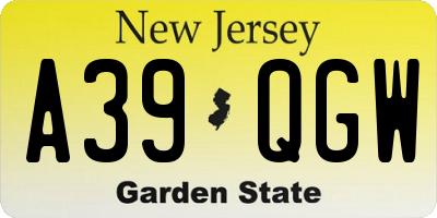 NJ license plate A39QGW