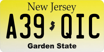 NJ license plate A39QIC