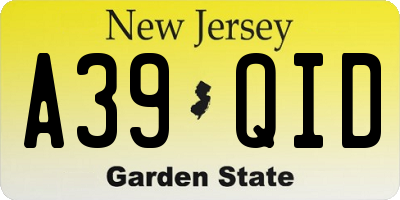 NJ license plate A39QID