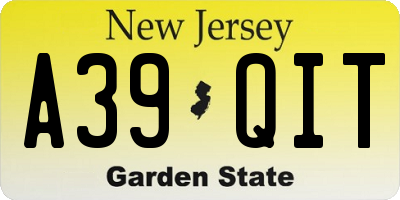 NJ license plate A39QIT