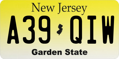 NJ license plate A39QIW