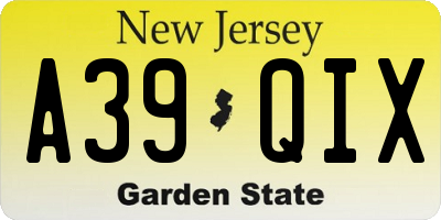 NJ license plate A39QIX