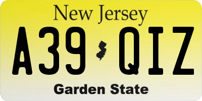 NJ license plate A39QIZ