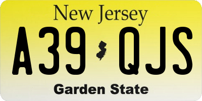 NJ license plate A39QJS
