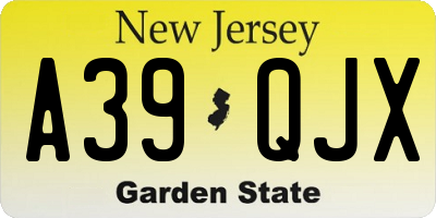 NJ license plate A39QJX