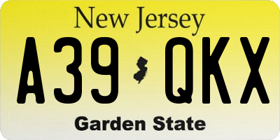 NJ license plate A39QKX