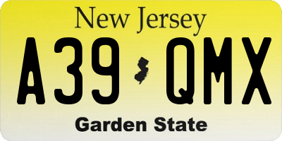 NJ license plate A39QMX