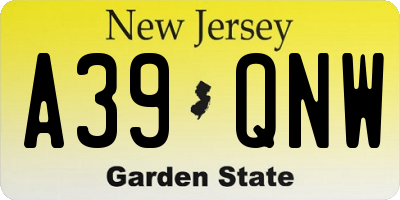 NJ license plate A39QNW