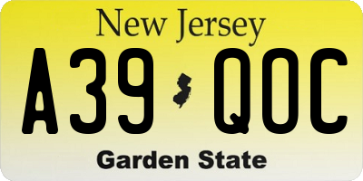 NJ license plate A39QOC