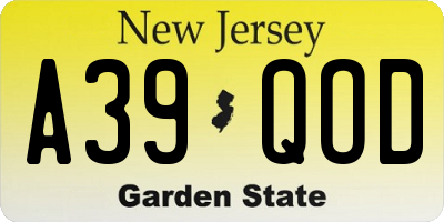 NJ license plate A39QOD