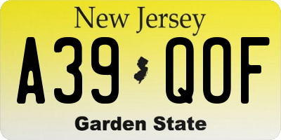 NJ license plate A39QOF