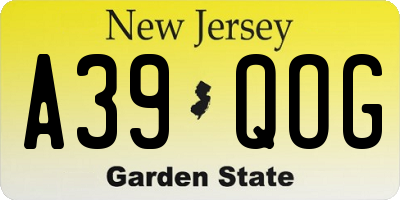 NJ license plate A39QOG