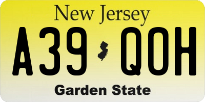 NJ license plate A39QOH